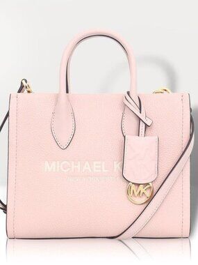 Michael Kors Mirella Medium Pebbled Leather Shoulder Tote Bag in Powder Blush